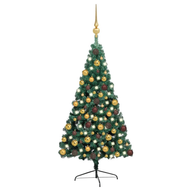 Meia árvore Natal artificial pré-iluminada c/ bolas verde-Árvores de Natal-Home Retail