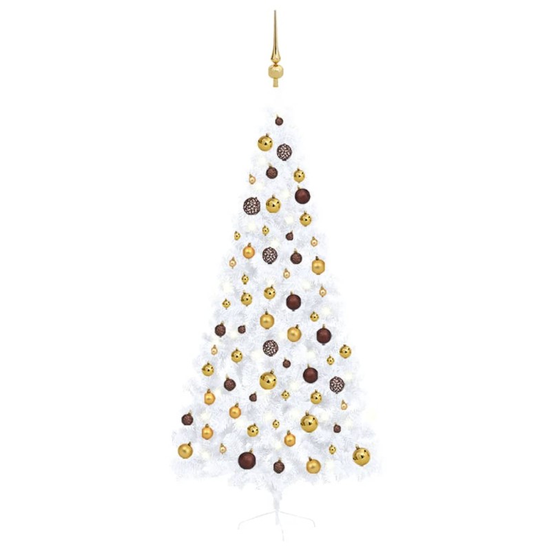 Meia árvore Natal artificial pré-iluminada c/ bolas branco-Árvores de Natal-Home Retail