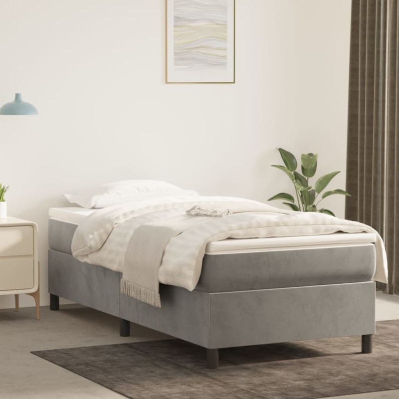 Estrutura de cama com molas 90x200 cm veludo cinzento-claro-Camas e estruturas de camas-Home Retail