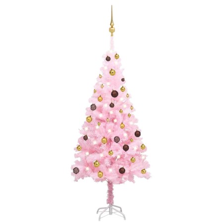 Árvore Natal artificial pré-iluminada c/ bolas PVC rosa