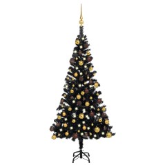 Árvore Natal artificial pré-iluminada c/ bolas PVC preto