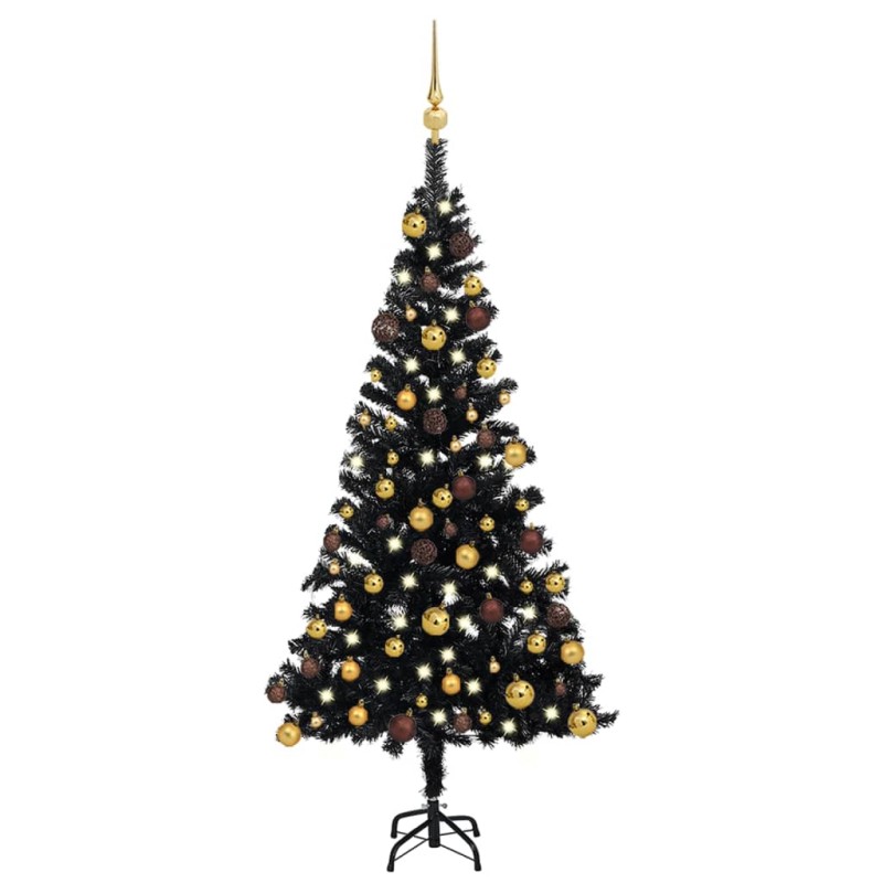 Árvore Natal artificial pré-iluminada c/ bolas PVC preto-Árvores de Natal-Home Retail