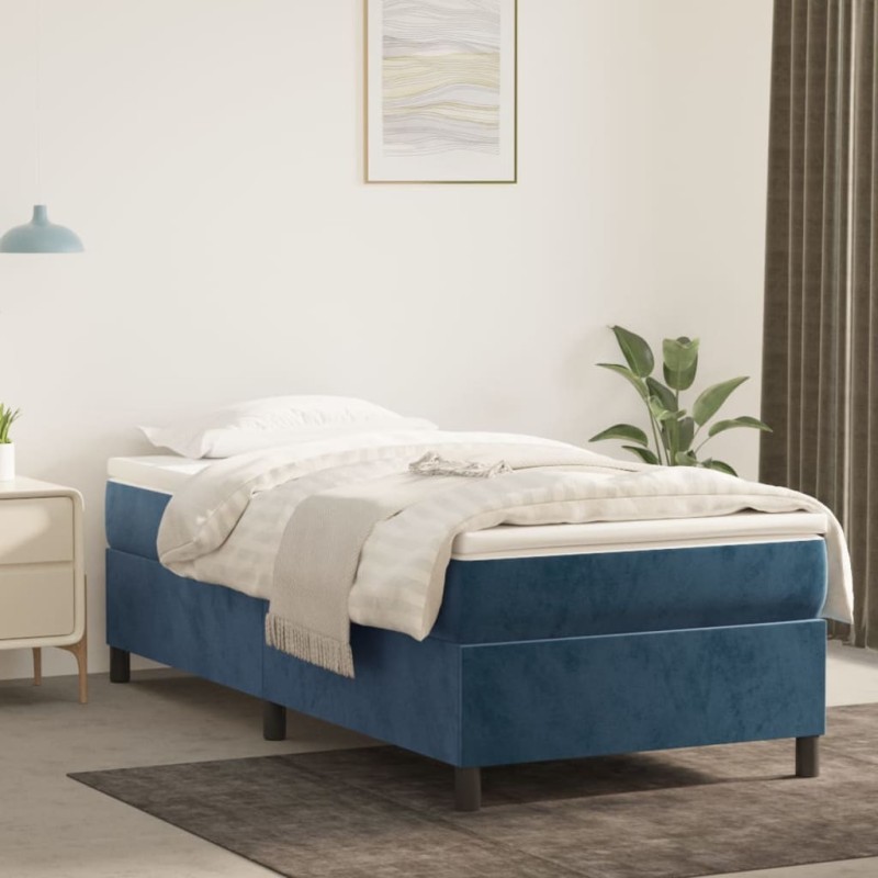 Estrutura de cama 90x190 cm veludo azul-escuro-Camas e estruturas de camas-Home Retail