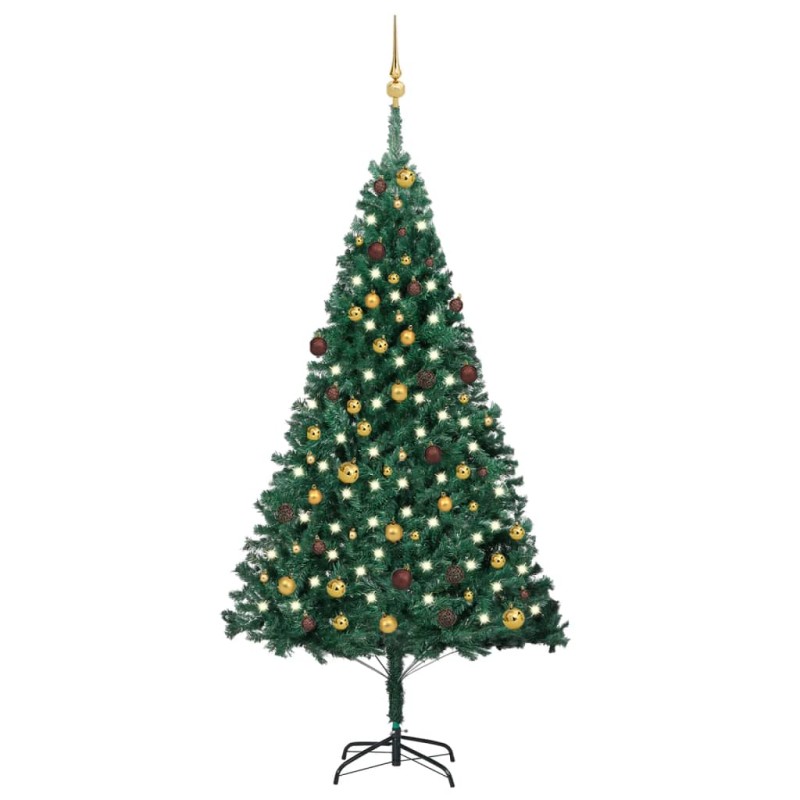 Árvore Natal artificial pré-iluminada c/ bolas 210 cm PVC verde-Árvores de Natal-Home Retail