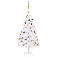 Árvore Natal artificial c/ luzes LED e bolas 150 cm PVC branco