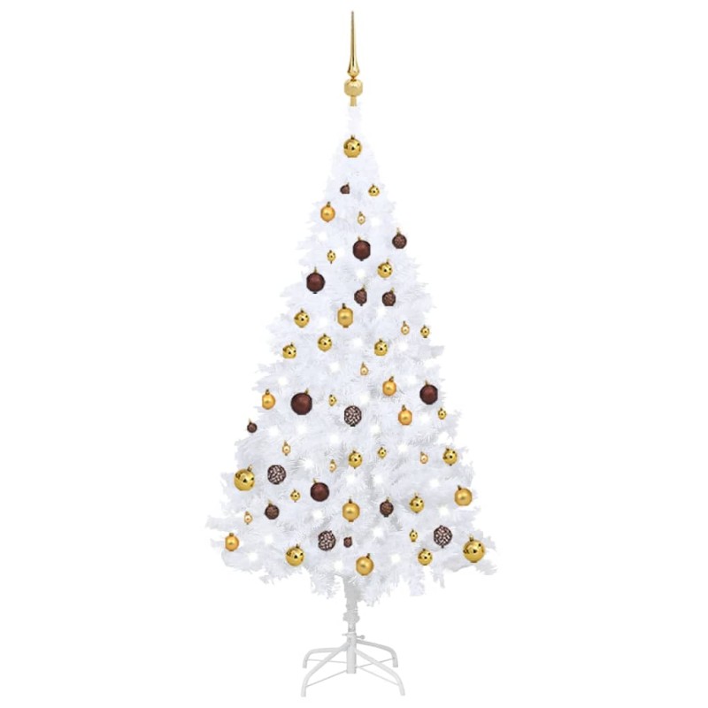 Árvore Natal artificial c/ luzes LED e bolas 150 cm PVC branco-Árvores de Natal-Home Retail