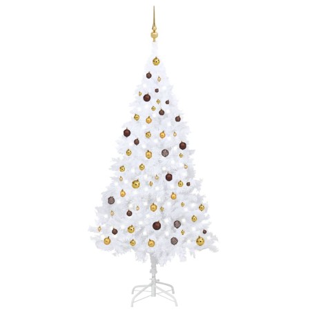 Árvore Natal artificial pré-iluminada c/ bolas PVC branco