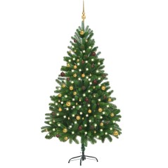 Árvore Natal artificial pré-iluminada c/ bolas 210 cm verde