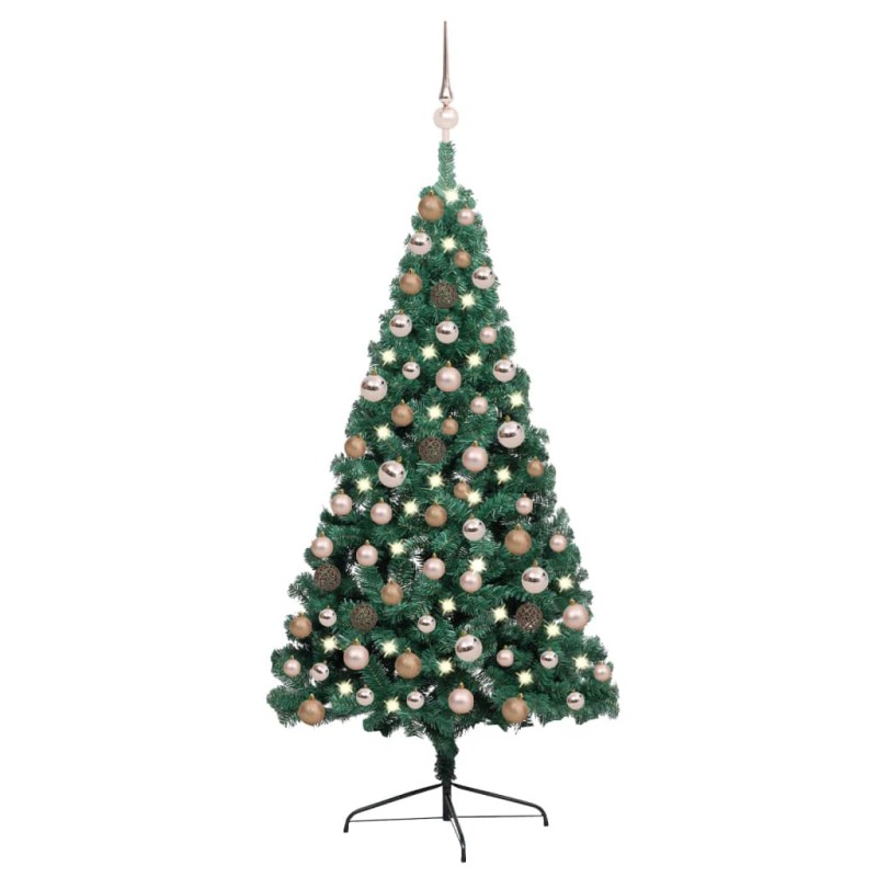 Meia árvore Natal artificial pré-iluminada c/ bolas verde-Árvores de Natal-Home Retail