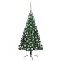 Meia árvore Natal artificial pré-iluminada c/ bolas verde