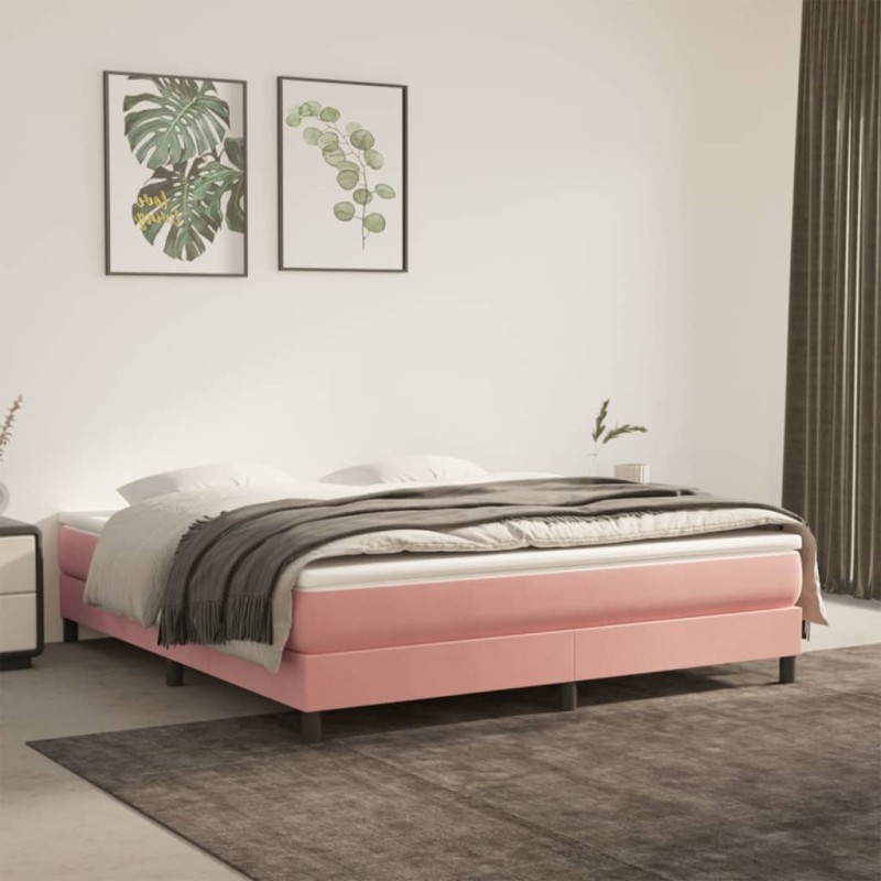 Estrutura de cama 180x200 cm veludo rosa-Camas e estruturas de camas-Home Retail