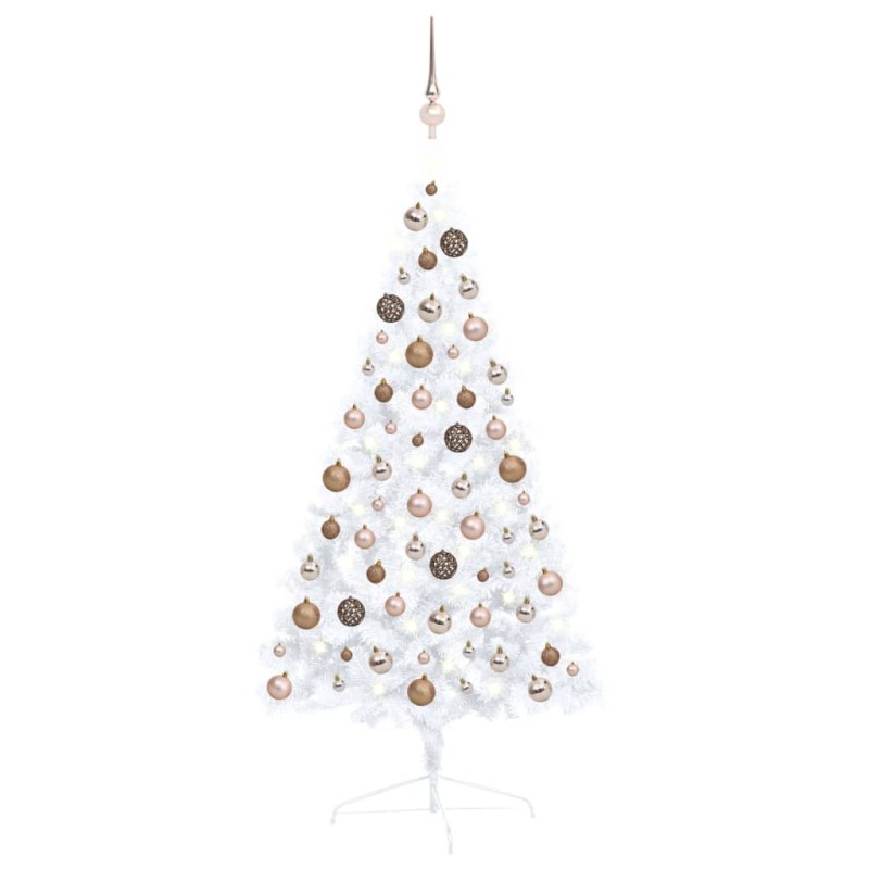 Meia árvore Natal artificial pré-iluminada c/ bolas branco-Árvores de Natal-Home Retail