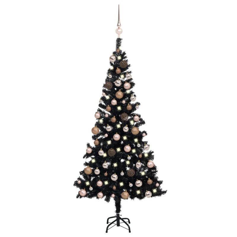 Árvore Natal artificial pré-iluminada c/ bolas PVC preto-Árvores de Natal-Home Retail