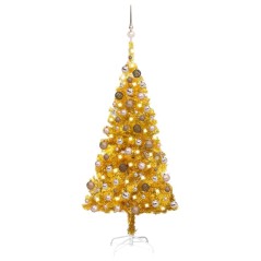 Árvore Natal artificial pré-iluminada c/bolas 150cm PET dourado