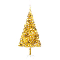 Árvore Natal artificial pré-iluminada c/bolas 210cm PET dourado