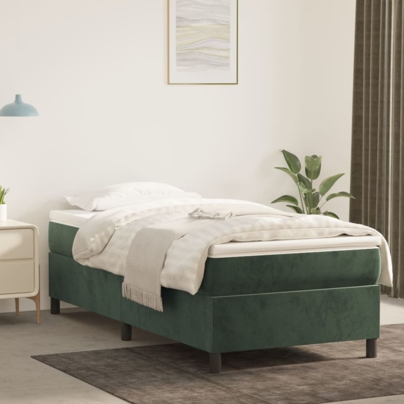 Estrutura de cama com molas 100x200 cm veludo verde-escuro-Camas e estruturas de camas-Home Retail