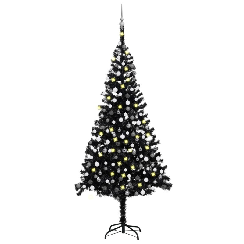 Árvore Natal artificial pré-iluminada c/ bolas 240cm PVC preto-Árvores de Natal-Home Retail