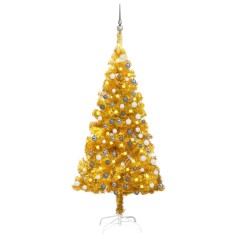 Árvore Natal artificial pré-iluminada c/bolas 150cm PET dourado