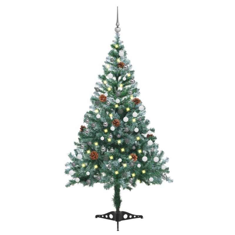 Árvore de Natal pré-iluminada geada c/ bolas e pinhas 150 cm-Árvores de Natal-Home Retail