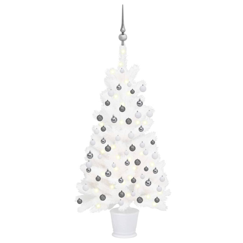 Árvore Natal artificial pré-iluminada c/ bolas 90 cm branco-Árvores de Natal-Home Retail