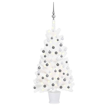 Árvore Natal artificial pré-iluminada c/ bolas 90 cm branco