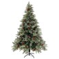 Árvore Natal pré-iluminada c/ pinhas 150 cm PVC/PE verde/branco