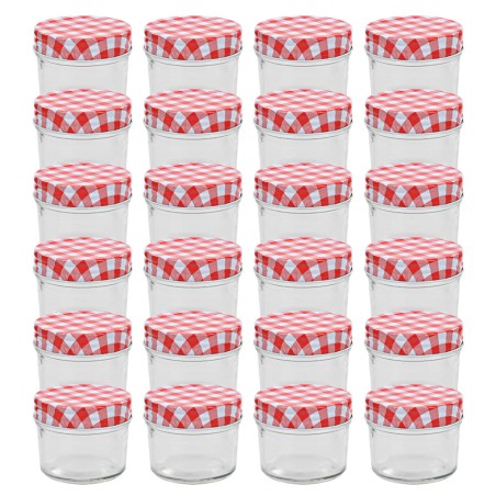 Frascos de vidro com tampas brancas e vermelhas 24 pcs 110 ml