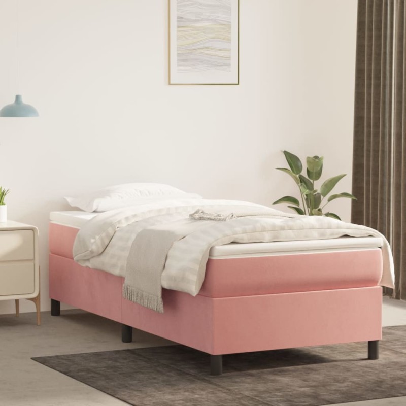 Estrutura de cama 100x200 cm veludo rosa-Camas e estruturas de camas-Home Retail