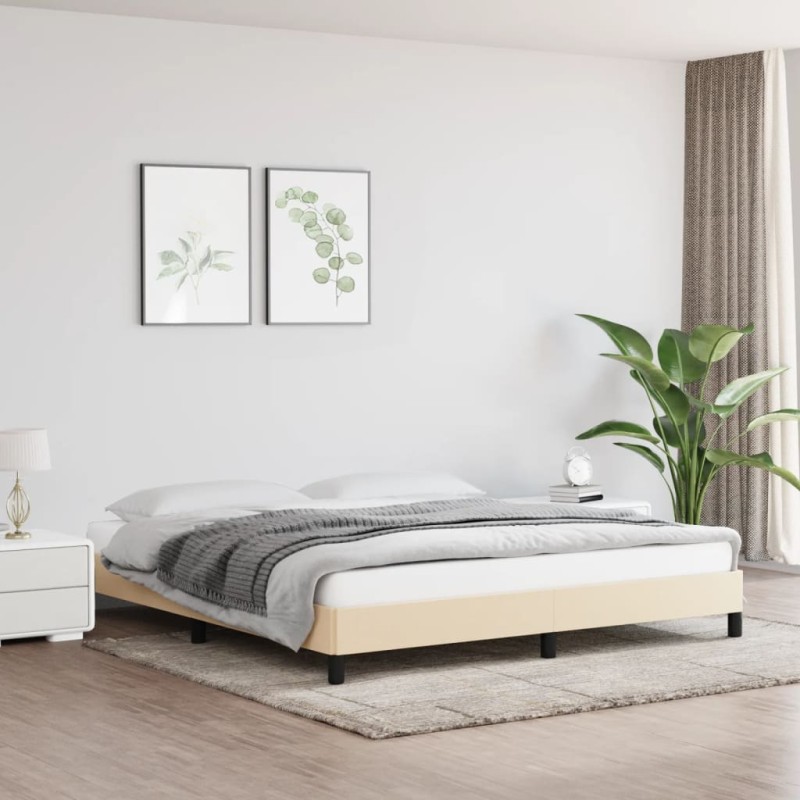 Estrutura de cama em tecido cor creme 160x200 cm-Camas e estruturas de camas-Home Retail