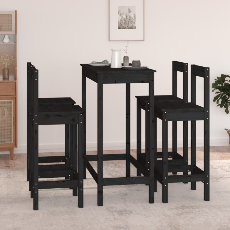 5 pcs conjunto de bar pinho maciço preto-Conjuntos de móveis para cozinha e sala de jantar-Home Retail