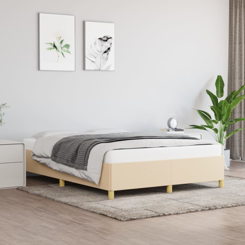 Estrutura de cama 140x190 cm tecido cor creme-Camas e estruturas de camas-Home Retail