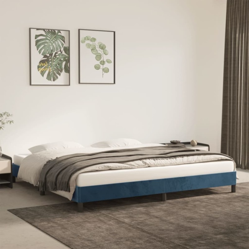 Estrutura de cama 200x200 cm veludo azul-escuro-Camas e estruturas de camas-Home Retail