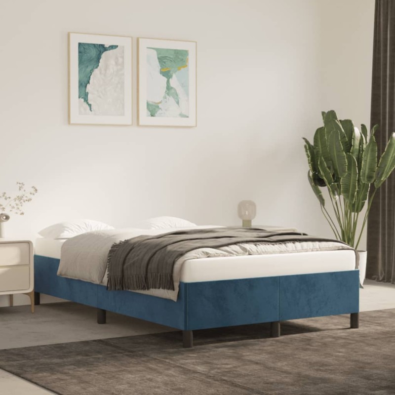 Estrutura de cama 120x200 cm veludo azul-escuro-Camas e estruturas de camas-Home Retail