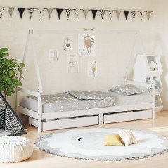 Estrutura cama infantil c/ gavetas 90x200cm pinho maciço branco