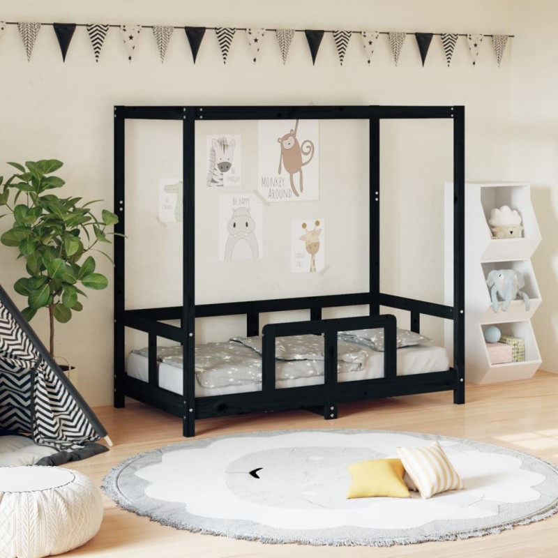 Estrutura de cama infantil 70x140 cm pinho maciço preto-Berços e camas infantis-Home Retail