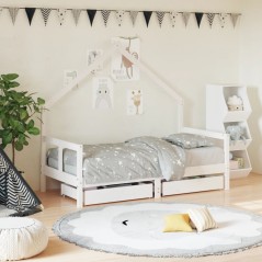 Estrutura cama infantil c/ gavetas 80x160cm pinho maciço branco