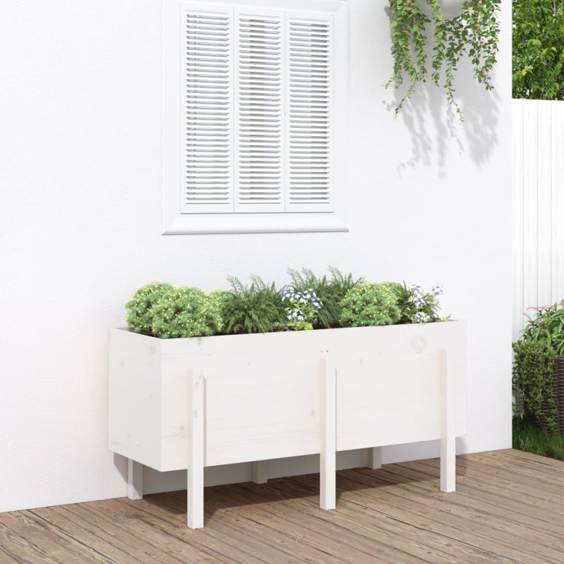 Canteiro elevado de jardim 121x50x57 cm pinho maciço branco-Vasos e floreiras-Home Retail