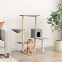 Árvore p/ gatos c/ postes arranhadores sisal 95 cm cinza-claro