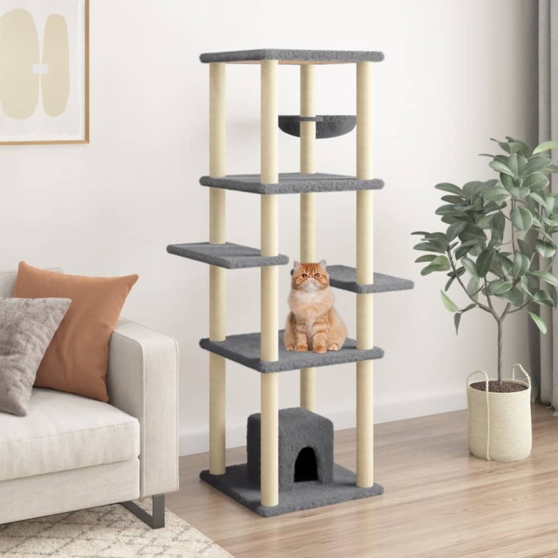 Árvore p/ gatos c/ postes arranhadores sisal 154cm cinza-escuro-Móveis para gatos-Home Retail