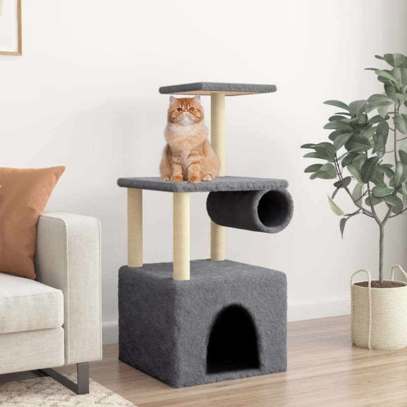 Árvore gatos c/ postes arranhadores sisal 109,5cm cinza-escuro-Móveis para gatos-Home Retail