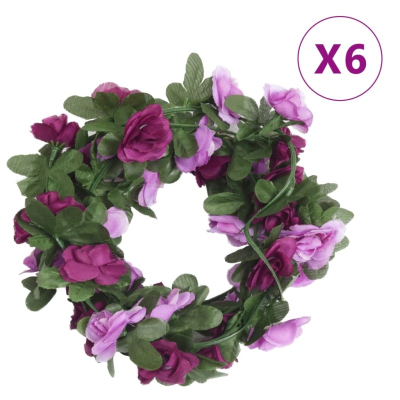 Grinaldas de flores artificiais 6 pcs 250 cm roxo claro-Coroas de flores e grinaldas-Home Retail