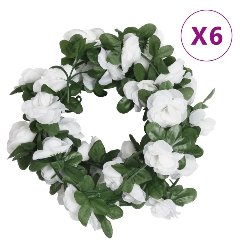 Grinaldas de flores artificiais 6 pcs 250 cm branco-Coroas de flores e grinaldas-Home Retail