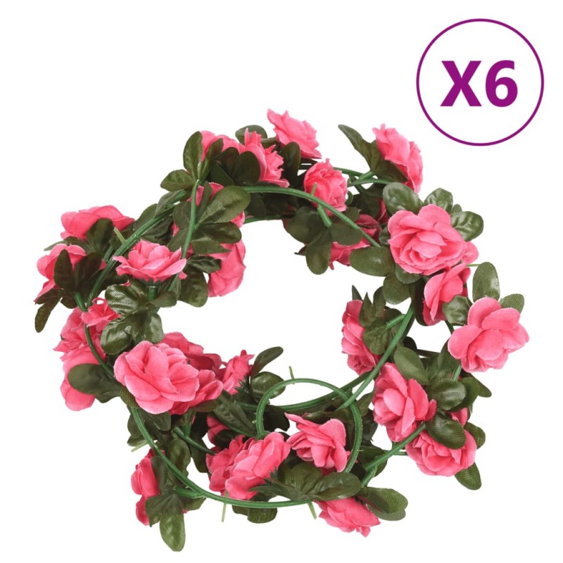 Grinaldas de flores artificiais 6 pcs 240 cm rosa avermelhado-Coroas de flores e grinaldas-Home Retail