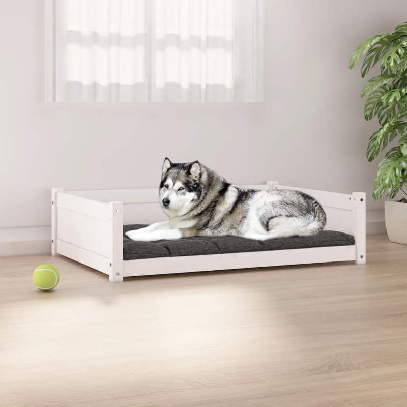 Cama para cães 105,5x75,5x28 cm madeira de pinho maciça branco-Ninhos para cães-Home Retail