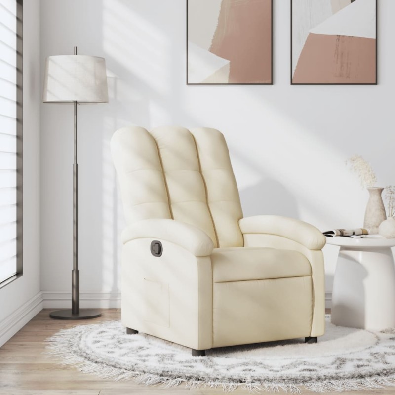 Poltrona reclinável tecido cor creme-Poltronas-Home Retail