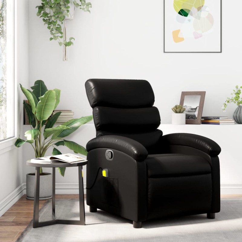 Poltrona de massagens reclinável couro artificial preto-Poltronas-Home Retail