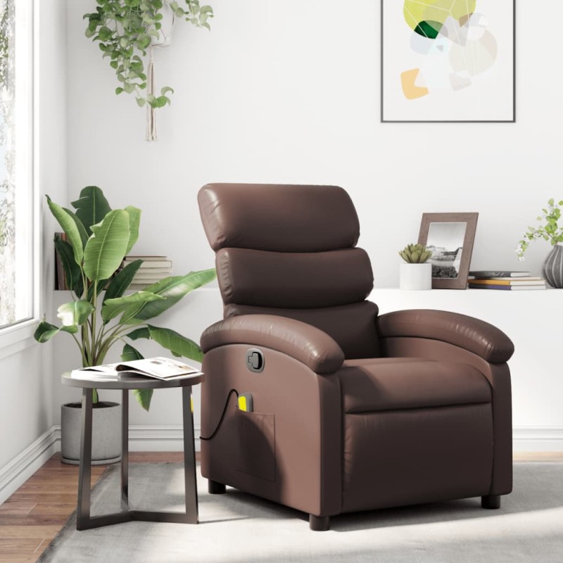 Poltrona de massagens reclinável couro artificial castanho-Poltronas-Home Retail