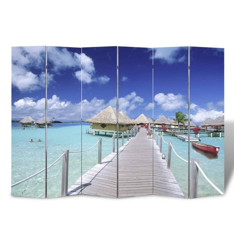 Biombo dobrável com estampa de praia 217x170 cm-Biombos-Home Retail