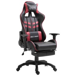 Cadeira de gaming c/ apoio pés couro artificial vermelho tinto - vi...