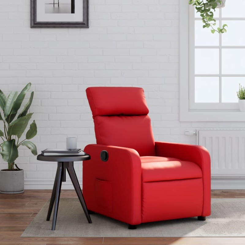 Poltrona reclinável couro artificial vermelho-Poltronas-Home Retail